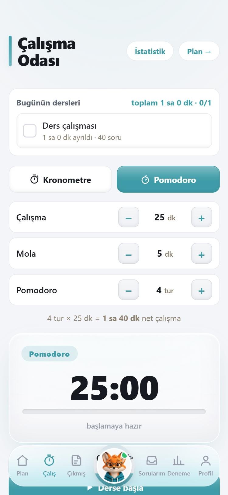 Mentorüm pomodoro çalışma odası